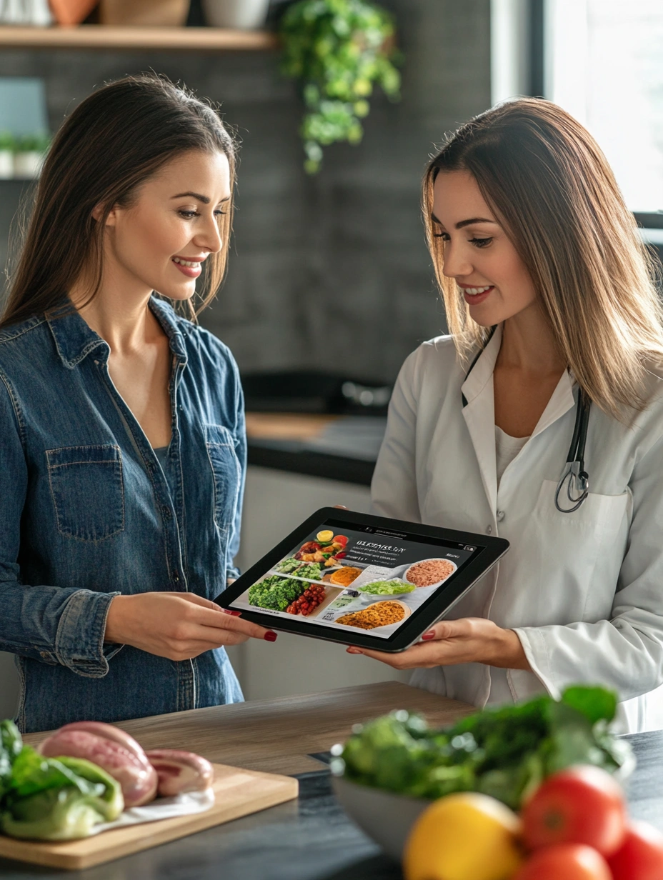 Консультація з дієтологом - спеціаліст та клієнт обговорюють план харчування