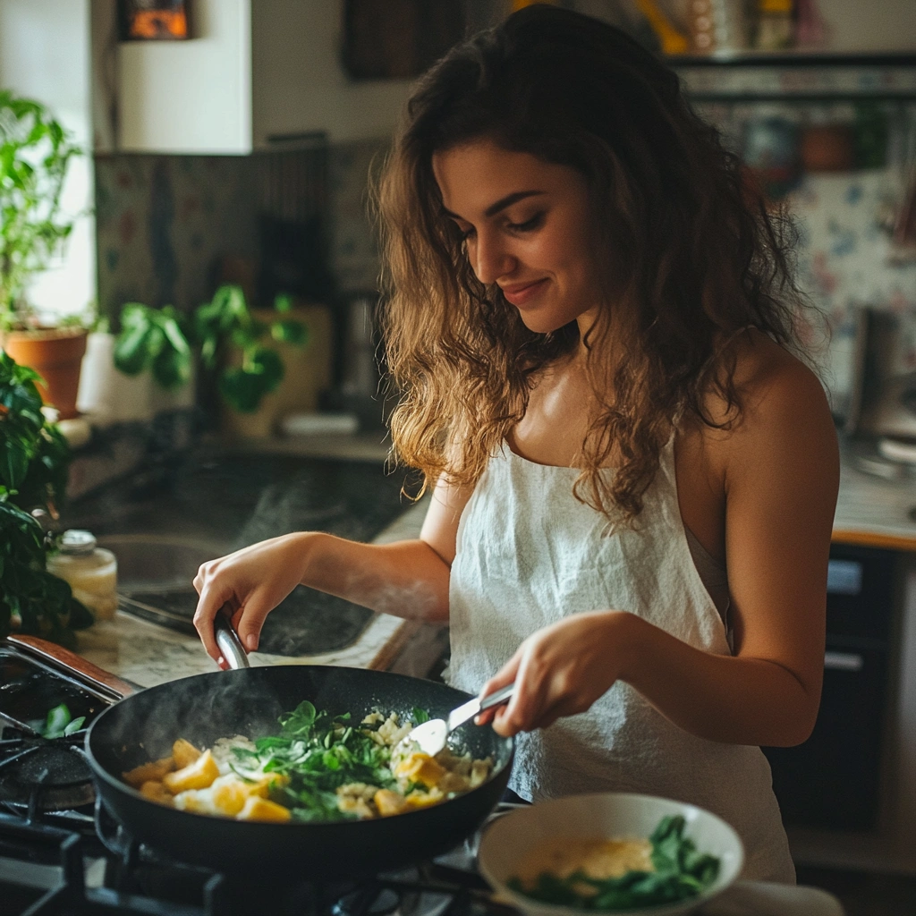 Клієнт сервісу kemtolvick - жінка молодого віку, яка готує здорову їжу